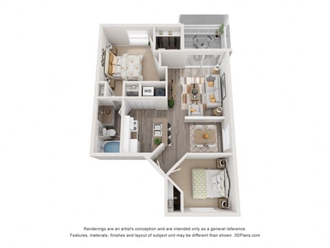 Floor plan for 2 beds, 1 bath, 950 sqft